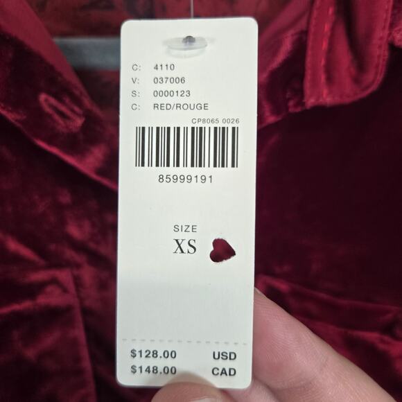 Anthropologie Pilcro Hadley Crushed Red Velvet Button Shirt XS Top Soft Warm NWT - Picture 6 of 14